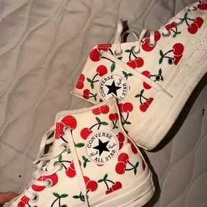 Converse White and Red Cherry Sneakers